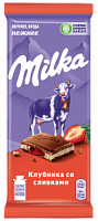 Шоколад Milka молочный с клубникой со сливками, 85 г